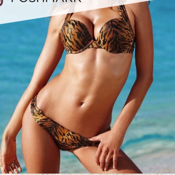 Victoria secret animal print shimmer brown miraculous push up top swimsuit